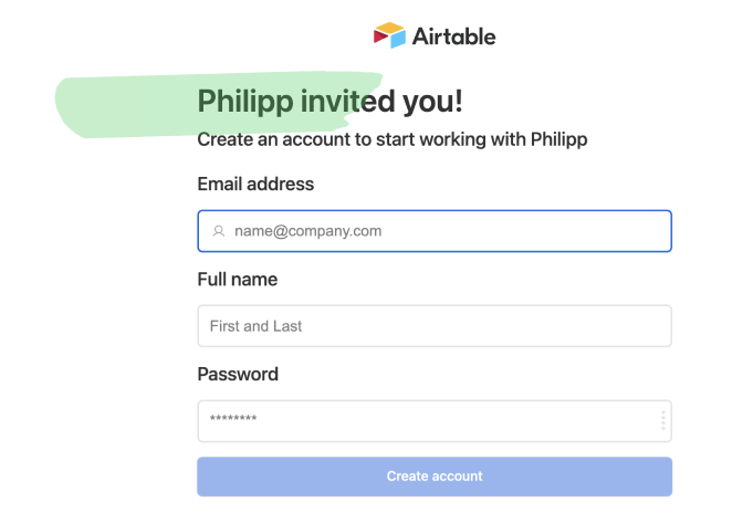 Airtable's sign-up page for referees