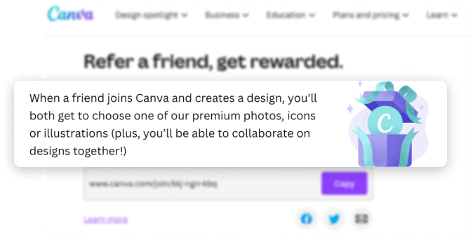 Canva's referral program overview page