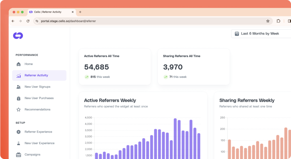 A dashboard tracking referral code performance