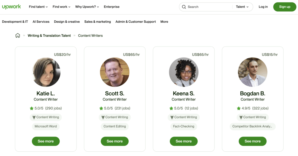 a screenshot of upwork's landing page