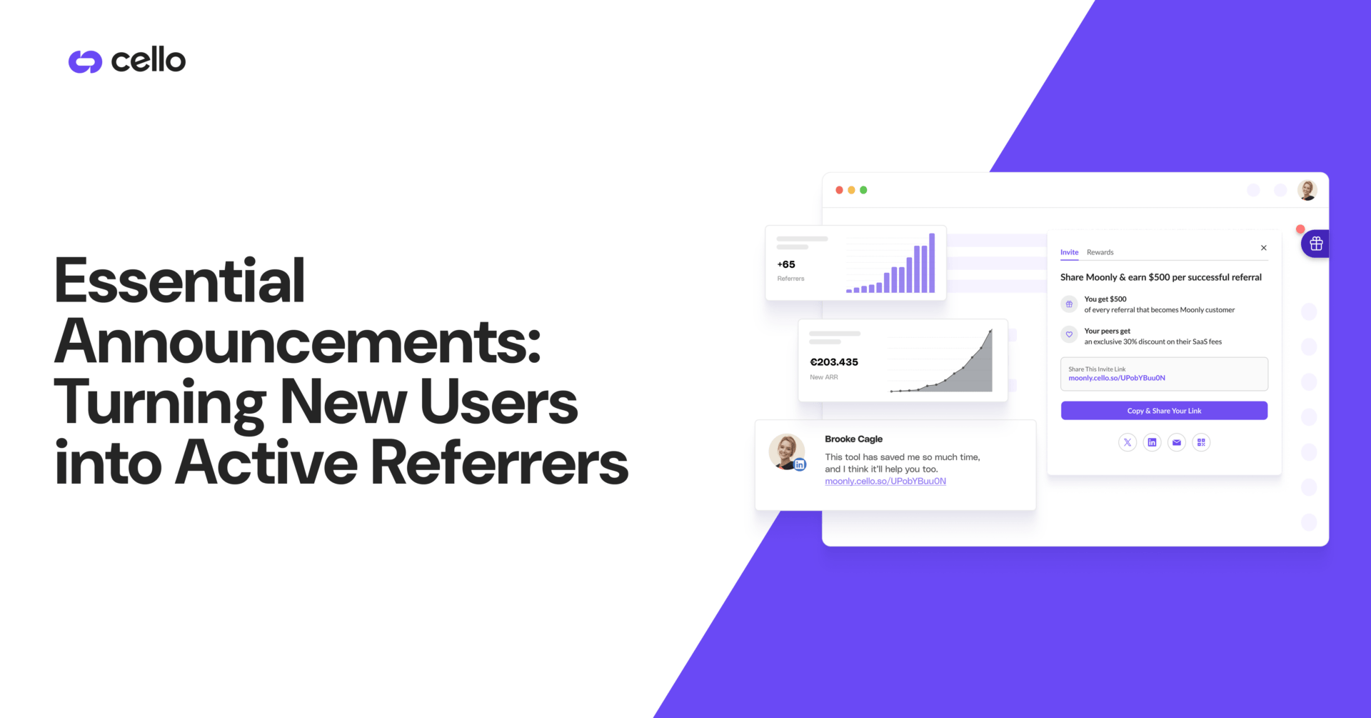 Essential Announcements in-app notification examples — Turning New Users into Active Referrers with Cello's referral program activation layer
