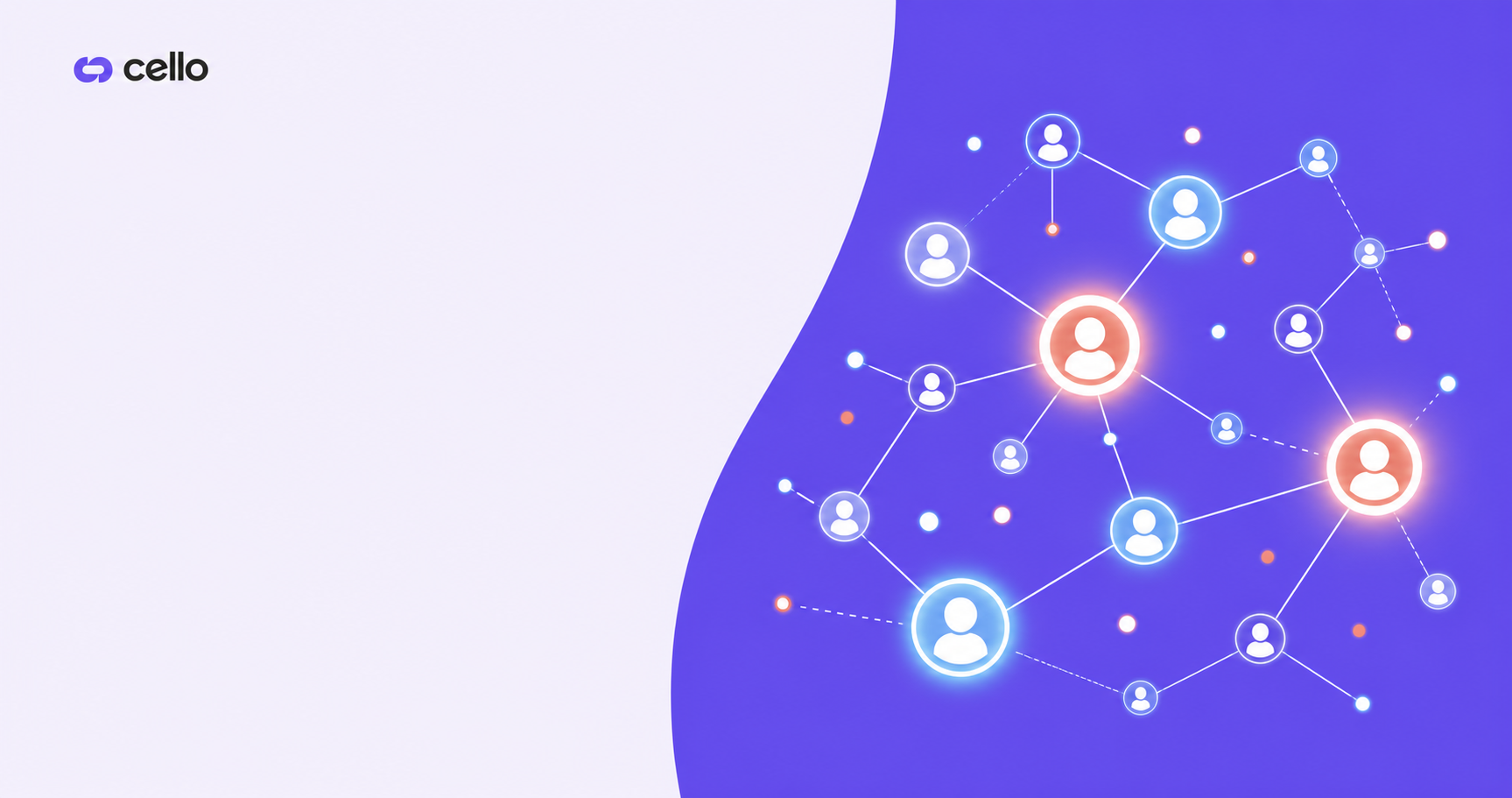 A clean, modern illustration showing a network of interconnected people represented as glowing nodes with lines connecting them, symbolizing peer-to-peer recommendations flowing organically through a professional network. Some nodes are brighter and larger, representing advocates at the center of referral chains. The color palette is deep blue and teal with warm accent highlights. Minimal, flat design aesthetic suitable for a B2B SaaS blog.