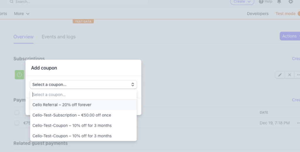 Image showing coupon generation in Stripe