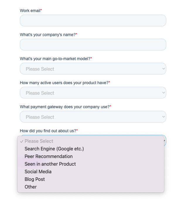 Image showing a sign-up form to track referrals source