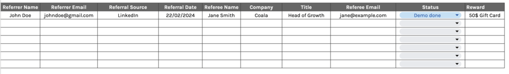 Image showing a referral tracking spreadsheet