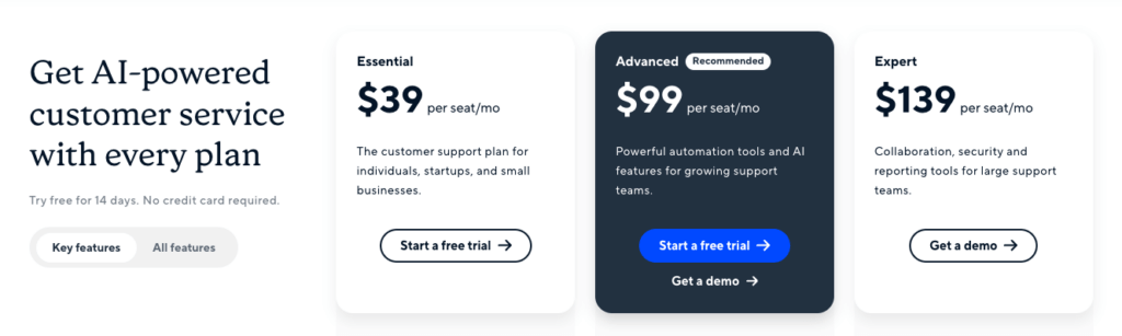 Image showing different pricing tiers